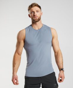 Gymshark Clothing South Africa - Gymshark Apex Tank Drift Grey/Evening Blue Men 6464T4971