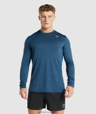 Gymshark Clothing South Africa - Gymshark Arrival Marl Long Sleeve T-Shirt Navy Marl Men 6464T4755
