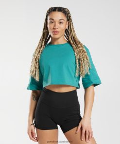 Gymshark Clothing South Africa - Gymshark Cotton Boxy Crop Top Jewel Green Women 6464T4450