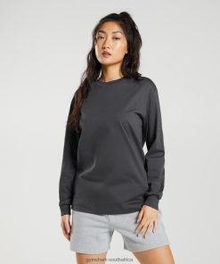 Gymshark Clothing South Africa - Gymshark Cotton Oversized Long Sleeve Top Onyx Grey Women 6464T4434
