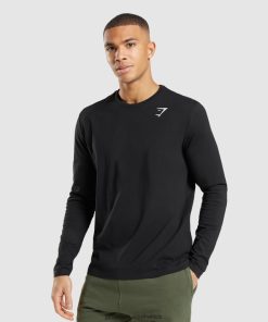 Gymshark Clothing South Africa - Gymshark Crest Long Sleeve T-Shirt Black Men 6464T4579