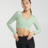 Gymshark Clothing South Africa - Gymshark Crossover Long Sleeve Crop Top Mist Green Women 6464T4454
