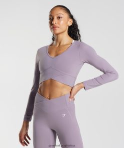 Gymshark Clothing South Africa - Gymshark Crossover Long Sleeve Crop Top Slate Lavender Women 6464T4442