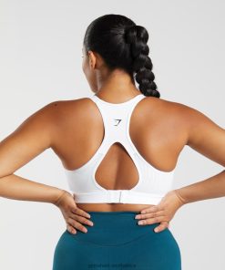 Gymshark Clothing South Africa - Gymshark Cut Out Back High Support Sports Bra White Women 6464T4179
