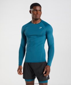 Gymshark Clothing South Africa - Gymshark Element Baselayer Long Sleeve Top Atlantic Blue Men 6464T4739