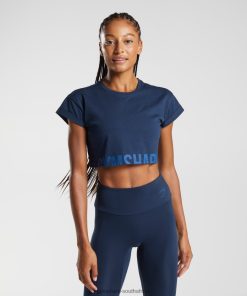 Gymshark Clothing South Africa - Gymshark Fraction Crop Top Navy Women 6464T4487