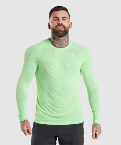 Gymshark Clothing South Africa - Gymshark Geo Seamless Long Sleeve T-Shirt Bali Green/White Men 6464T4663