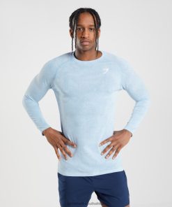 Gymshark Clothing South Africa - Gymshark Geo Seamless Long Sleeve T-Shirt White/Moonstone Blue Men 6464T4711