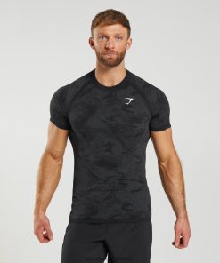 Gymshark Clothing South Africa - Gymshark Geo Seamless T-Shirt Black/Charcoal Grey Men 6464T4575