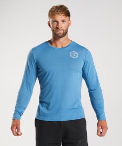 Gymshark Clothing South Africa - Gymshark Legacy Long Sleeve T-Shirt Coastal Blue Men 6464T4675
