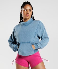 Gymshark Clothing South Africa - Gymshark Legacy Washed Sweatshirt Lakeside Blue Women 6464T4404