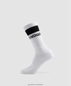 Gymshark Clothing South Africa - Gymshark Premium Crew Sock 1pk White/Black Unisex 6464T41094