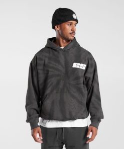 Gymshark Clothing South Africa - Gymshark Rest Day Hoodie Silhouette Grey/Black/Spiral Optic Wash Men 6464T4803