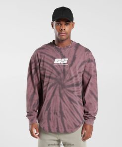 Gymshark Clothing South Africa - Gymshark Rest Day Long Sleeve T-Shirt Dusty Maroon/Silhouette Grey/Spiral Optic Wash Men 6464T4771