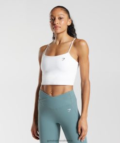 Gymshark Clothing South Africa - Gymshark Strappy Crop Cami Tank White Women 6464T4499