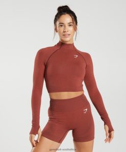 Gymshark Clothing South Africa - Gymshark Vital Seamless 2.0 High Neck Midi Top Brick Red Women 6464T4466