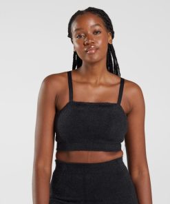 Gymshark Clothing South Africa - Gymshark Whitney Eyelash Knit Bandeau Black Women 6464T4143