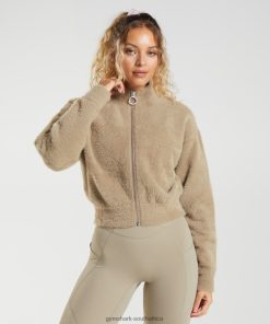 Gymshark Clothing South Africa - Gymshark Whitney Eyelash Knit Jacket Cement Brown Women 6464T4400