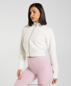 Gymshark Clothing South Africa - Gymshark Whitney Eyelash Knit Jacket Skylight White Women 6464T4409