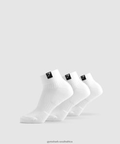 Gymshark Clothing South Africa - Gymshark Woven Tab Sneaker Socks 3pk White Unisex 6464T41102