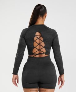 Gymshark Sale South Africa - Gymshark Adapt Camo Seamless Lace Up Back Top Black/Onyx Grey Women 6464T4451