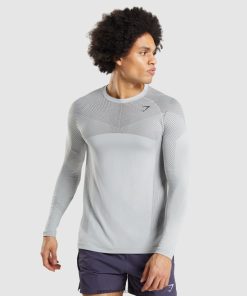 Gymshark Sale South Africa - Gymshark Apex Seamless Long Sleeve T-Shirt Light Grey/Onyx Grey Men 6464T4720