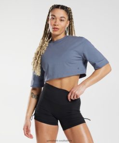Gymshark Sale South Africa - Gymshark Cotton Boxy Crop Top Evening Blue Women 6464T4455
