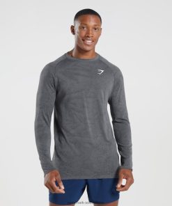 Gymshark Sale South Africa - Gymshark Geo Seamless Long Sleeve T-Shirt Charcoal Grey/Black Men 6464T4628