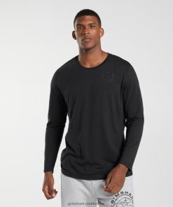 Gymshark Sale South Africa - Gymshark Legacy Long Sleeve T-Shirt Black Men 6464T4600