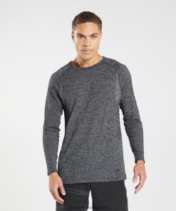 Gymshark Sale South Africa - Gymshark Retake Seamless Long Sleeve T-Shirt Black/White Marl Men 6464T4632