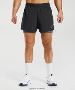 Gymshark Sale South Africa - Gymshark Sport 5 2 In 1 Shorts Black/Silhouette Grey Men 6464T4516
