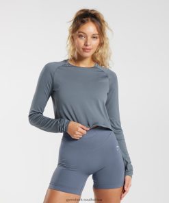 Gymshark Sale South Africa - Gymshark Sweat Seamless Long Sleeve Crop Top Evening Blue Women 6464T4431