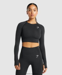Gymshark Sale South Africa - Gymshark Vital Seamless 2.0 Long Sleeve Crop Top Black Marl Women 6464T4467
