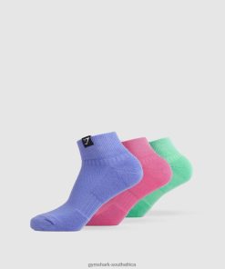 Gymshark Sale South Africa - Gymshark Woven Tab Quarter Socks 3pk Fuchsia/Blue/Grape Blue Unisex 6464T41107