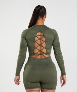 Gymshark South Africa - Gymshark Adapt Camo Seamless Lace Up Back Top Moss Olive/Core Olive Women 6464T4452