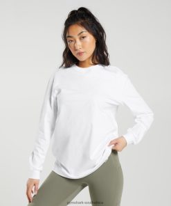 Gymshark South Africa - Gymshark Cotton Oversized Long Sleeve Top White Women 6464T4420