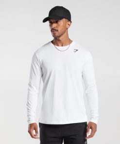 Gymshark South Africa - Gymshark Crest Long Sleeve T-Shirt White Men 6464T4585