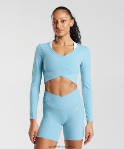 Gymshark South Africa - Gymshark Crossover Long Sleeve Crop Top Iceberg Blue Women 6464T4436