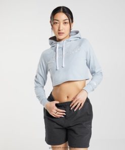 Gymshark South Africa - Gymshark Embroidered Graphic Cropped Hoodie River Stone Grey Women 6464T4382