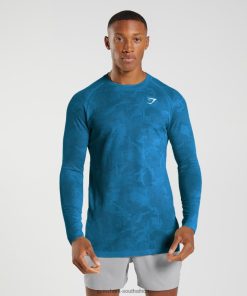 Gymshark South Africa - Gymshark Geo Seamless Long Sleeve T-Shirt Atlantic Blue/Shark Blue Men 6464T4597