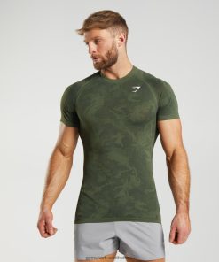 Gymshark South Africa - Gymshark Geo Seamless T-Shirt Core Olive/Black Men 6464T4645