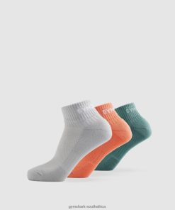 Gymshark South Africa - Gymshark Jacquared Quarter Socks 3pk Light Grey/Orange/Ink Teal Unisex 6464T41108
