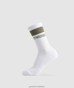 Gymshark South Africa - Gymshark Premium Crew Socks 1pk White/Dusty Olive Unisex 6464T41092
