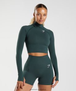 Gymshark South Africa - Gymshark Vital Seamless 2.0 High Neck Midi Top Woodland Green Marl Women 6464T4432
