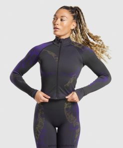 Gymshark South Africa - Gymshark WTFlex Zip Up Jacket Black/Neptune Purple/Reactive Green Women 6464T4362