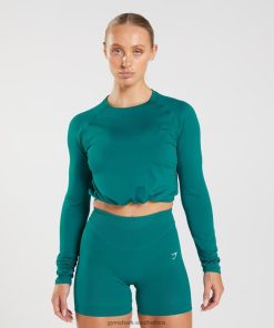 Zapatillas Gymshark - Gymshark Sweat Seamless Long Sleeve Crop Top Rich Teal Women 6464T4433